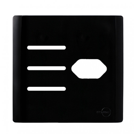 Placa p/ 3 Interruptores + Tomada 4x4 - Novara Preto Brilhante 